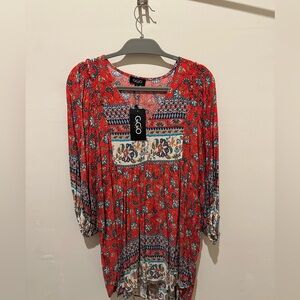 Gigio USA Red and Blue Patterned Tunic Blouse or dress. NWT